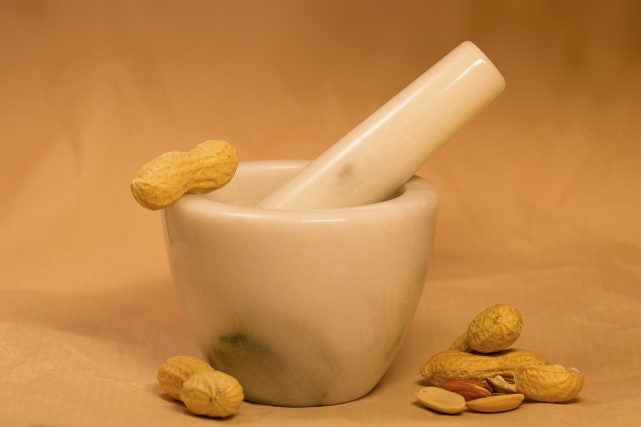 peanuts, pestle, peanut butter